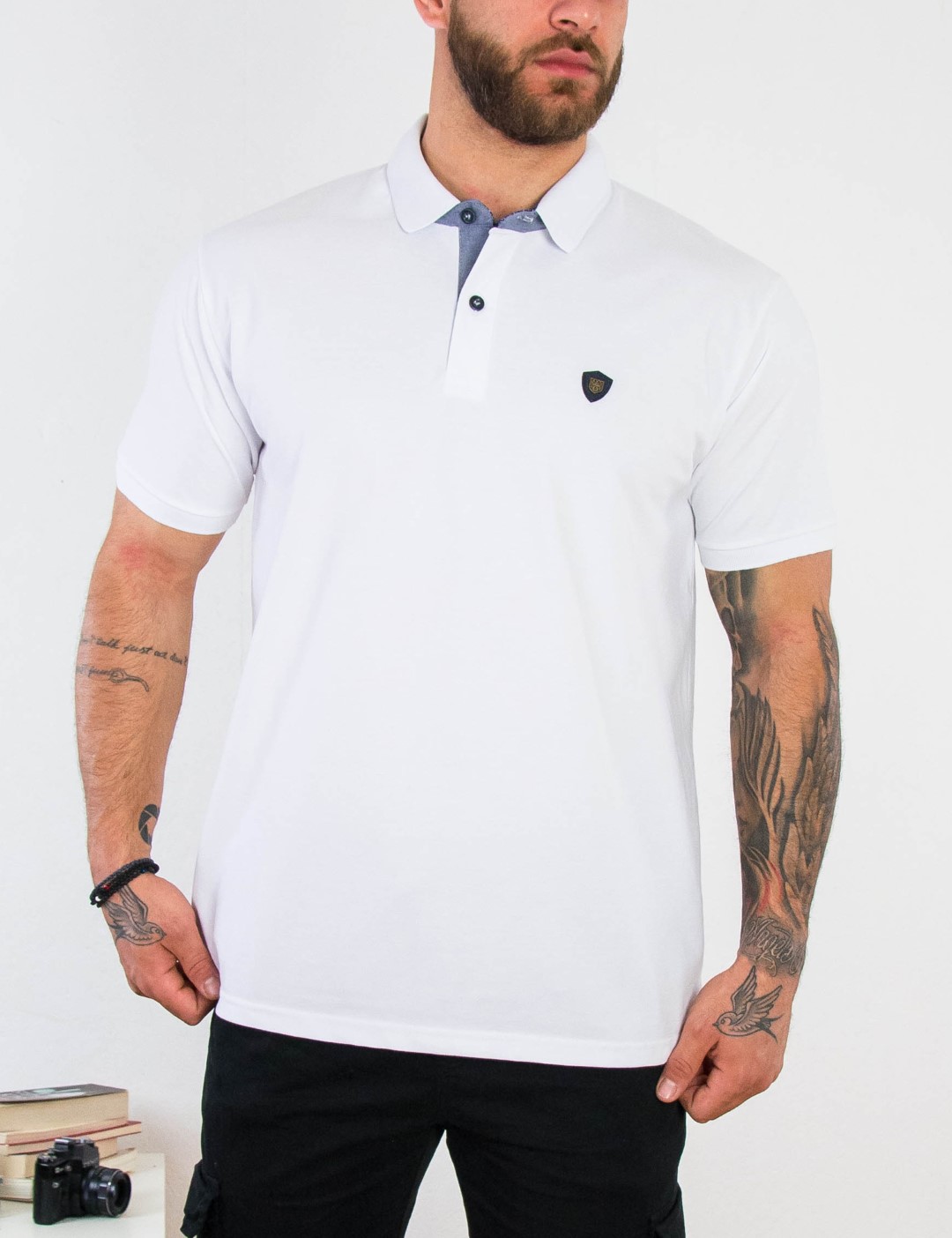 Everbest ανδρική λευκή Polo μπλούζα Plus Size 212838